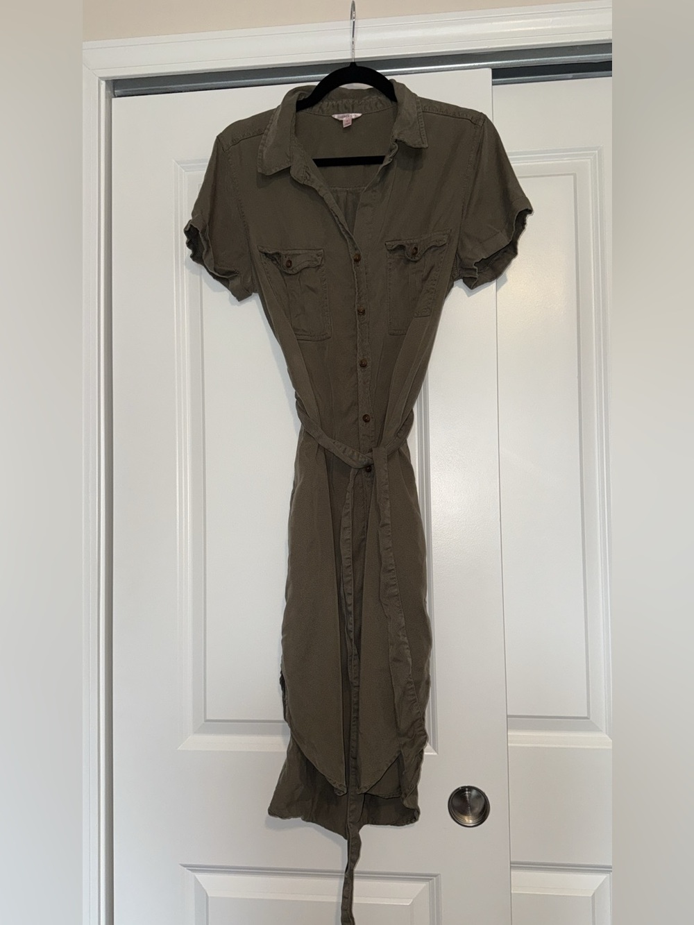 Olive Utility Shirt Dress with Tie Waist